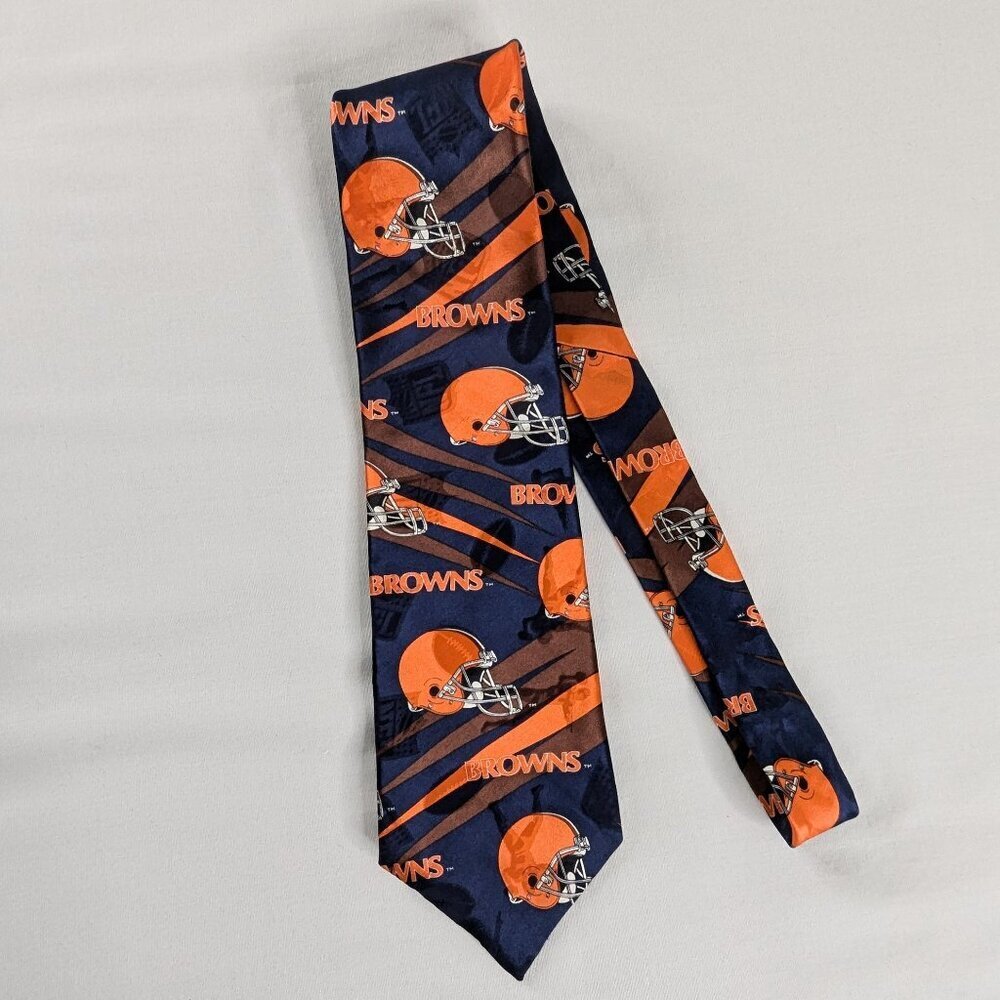 VTG Cleveland Browns Orange Brown Helmet Logo Silk Tie